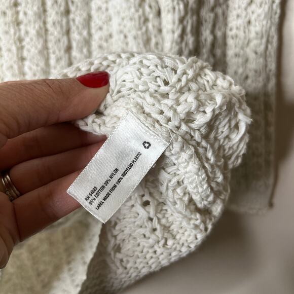 Gap Crochet Sweater Womens Large Boho Knit V Neck Pullover Long Sleeve White - Picture 3 of 5
